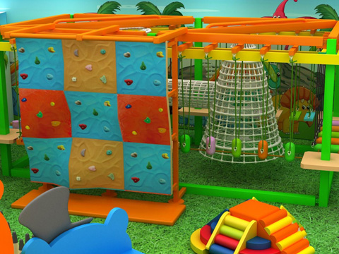 Climbing wall for common indoor playground area